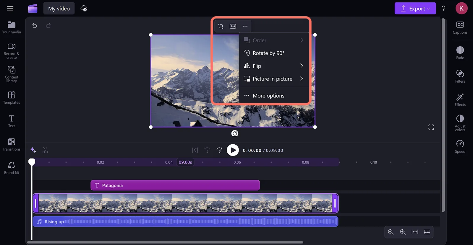 The Microsoft Clipchamp video editor