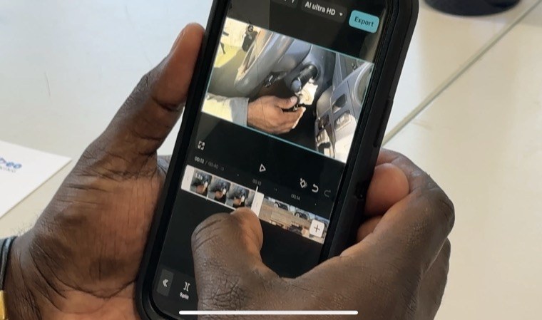 A participant editing their video on a phone
