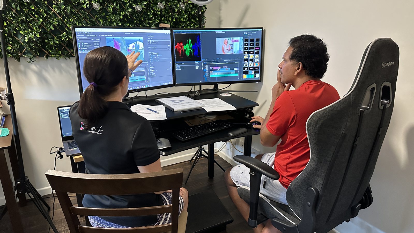 Suzie mentoring a client one-on-one in Premiere